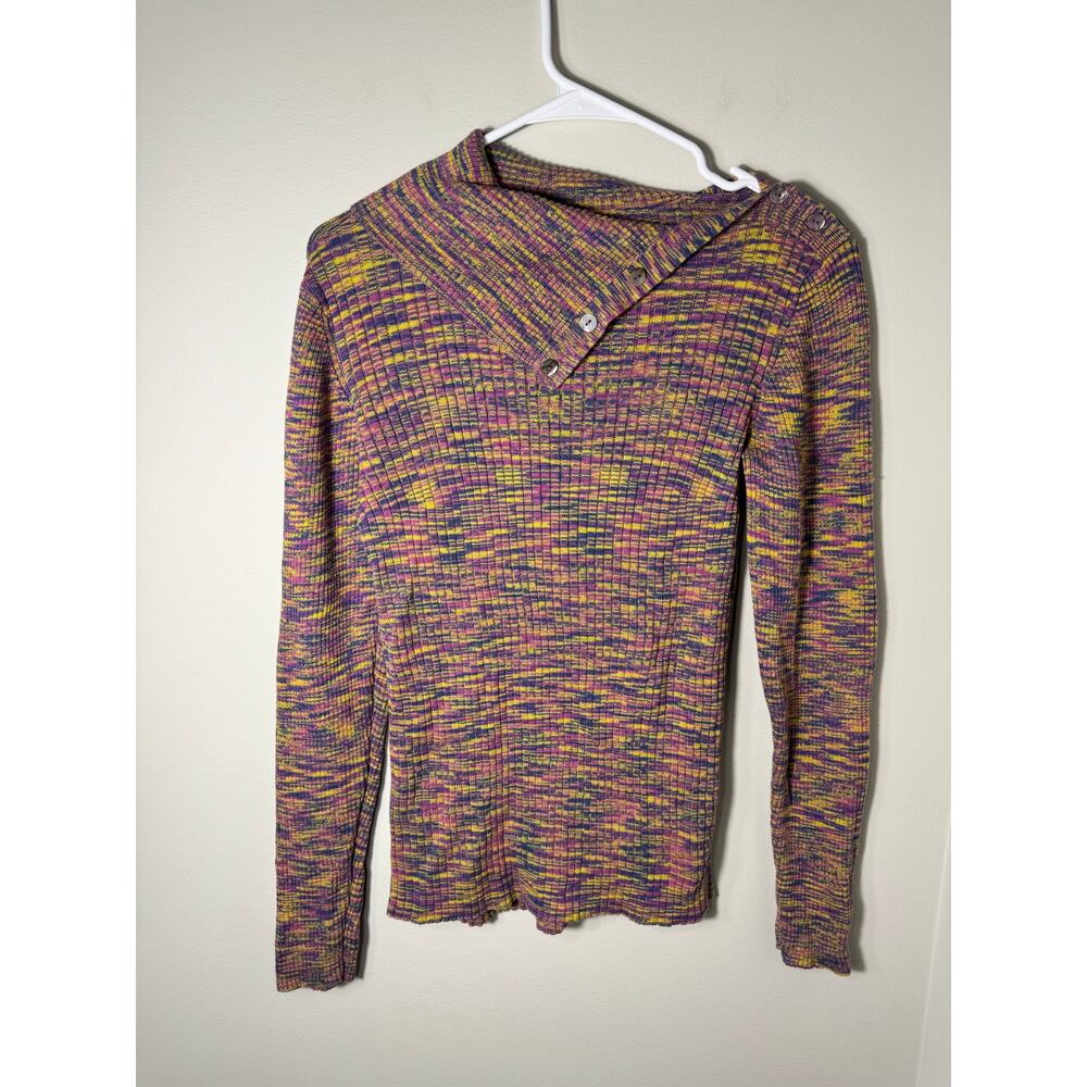 Sundance Catalog Marble Multicolored Ribbed Knit Cotton Sweater Size Medium